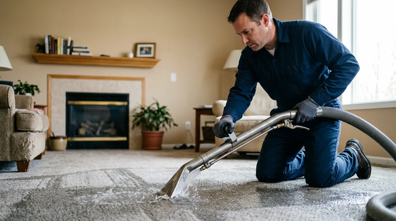 Water damage restoration technician working near Eagle, MI